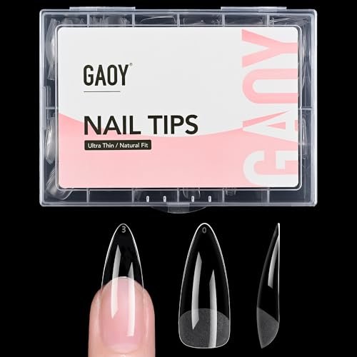 GAOY Medium Stiletto Fake Gel Nail Tips, 12 Sizes False Full Cover Acrylic Press on Nails, 240Pcs Soft Half Matte Tips