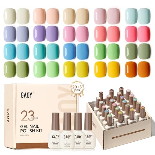 GAOY 23 Pcs Gel Nail Polish Kit, Pastel Macaron Colors Bright Pink Green Yellow Blue Popular Colors UV Gel Nail Polish Set