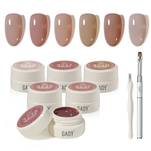 GAOY Natural Jelly Gel Nail Polish Set, 6 Colors Sheer Pink UV Gel Polish, for Salon Manicure & Nail Art DIY at Home, Nude