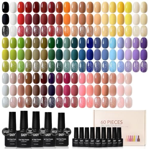 GAOY 60 Pcs Gel Nail Polish Set, 55 Colors All Season Gel Polish Kit Red Nude Black White Pink with 5 Pcs Soak off Base