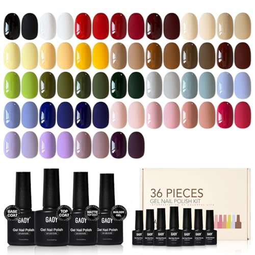 GAOY 36 Pcs Gel Nail Polish Set, 32 Colors All Season Gel Polish Kit Red Pink Purple Green Blue with 4 Pcs Soak off Base