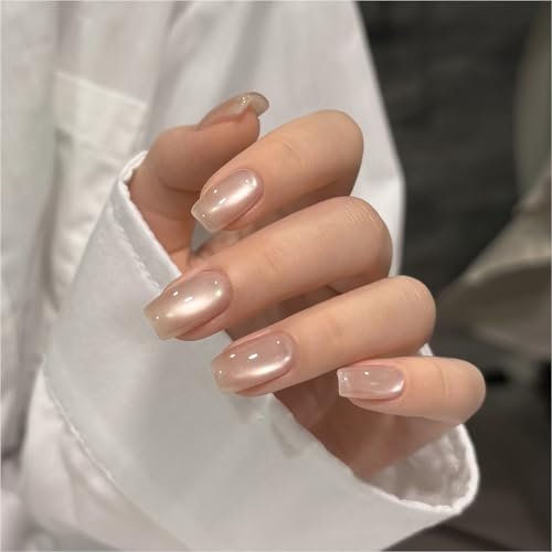 GAOY Nude Glassy Cat Eye Gel Nail Polish, 16ml Glitter Holographic Nail Polish with Magnet, Reflective Translucent UV Light