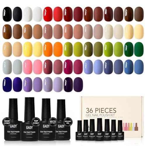 GAOY 36 Pcs Gel Nail Polish Set, 32 Colors All Season Gel Polish Kit Red Black White Pink Blue with 4 Pcs Soak off Base