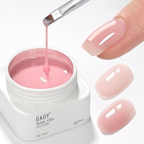 GAOY Colored Builder Base 30g with a Brush, 4-in-1 Long Lasting Nail Builder Gel Nude Pink Natural Jelly, Soak Off UV Light