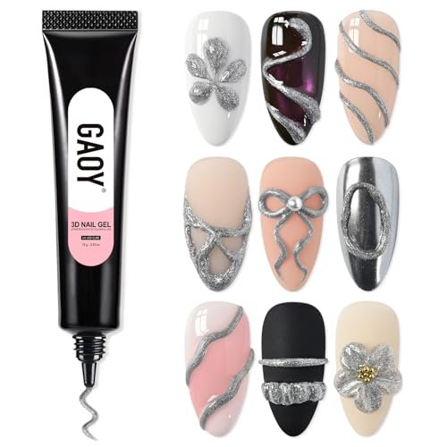 GAOY Silver 3D Nail Gel, 15g Sculpting Gel for 3D Nail Art Designs Carving, Molding, Painting, No Wipe Gel for Gems & Charms